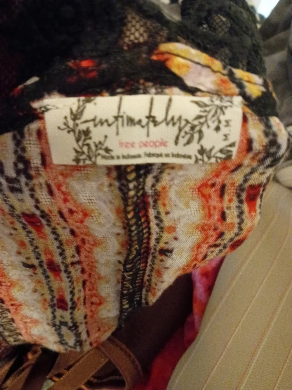 Free People Multicolor Floral Slip Dress with Black Lace Trim